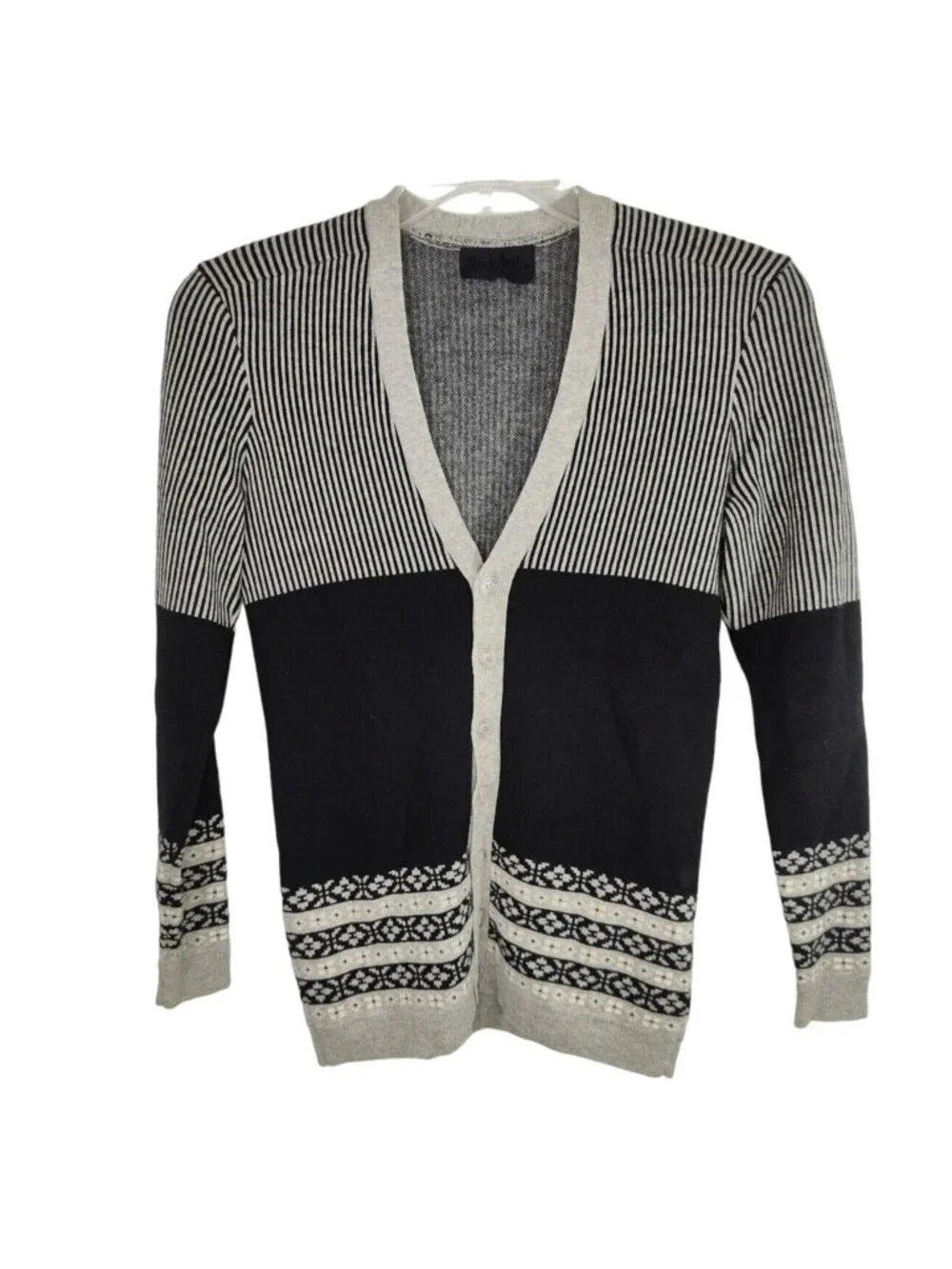 Vintage Grey Ant Grey Black Striped Wool Grandpa Sweater Men Size S Cozy FLAW
